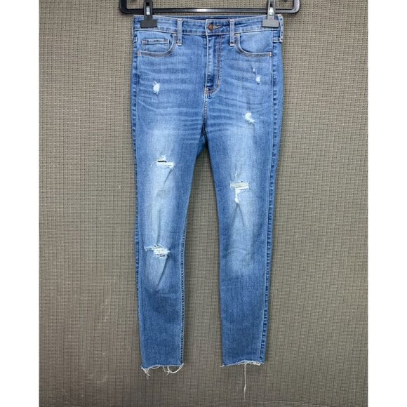 Hollister Women's Size 5S Blue High-Rise Distressed Skinny Jeans W27 L28 - Picture 1 of 12